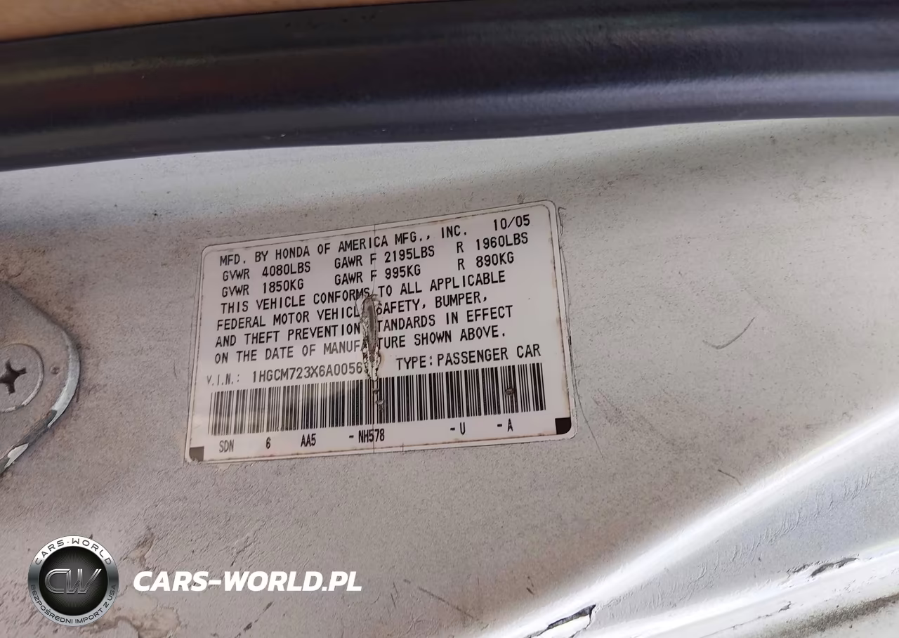 2006 Honda Accord 2.4 Lx VIN:1HGCM723X6A005633 - 9