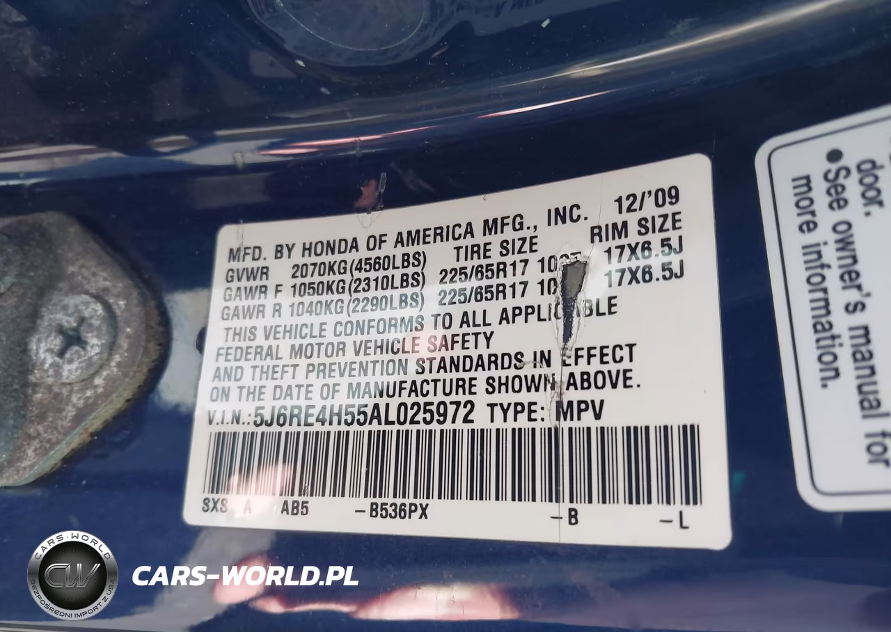 2010 Honda Cr-V Ex VIN:5J6RE4H55AL025972 - 9