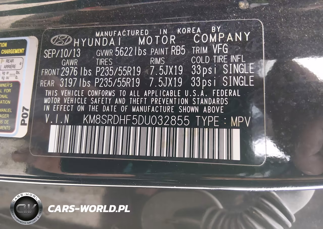 2013 Hyundai Santa Fe Limited VIN:KM8SRDHF5DU032855 - 9