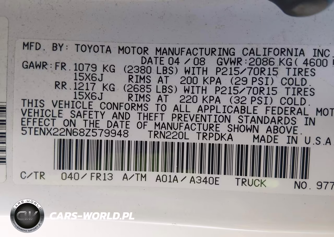 2008 Toyota Tacoma VIN:5TENX22N68Z579948 - 9