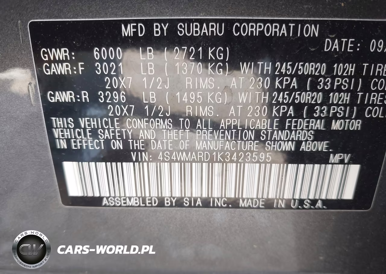 2019 Subaru Ascent Touring VIN:4S4WMARD1K3423595 - 9
