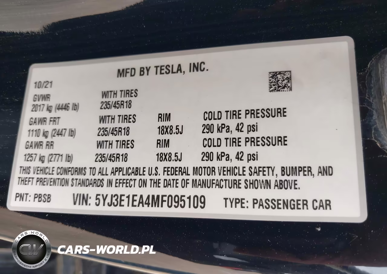 2021 Tesla Model 3 Standard Range Plus Rear-Wheel Drive VIN:5YJ3E1EA4MF095109 - 9