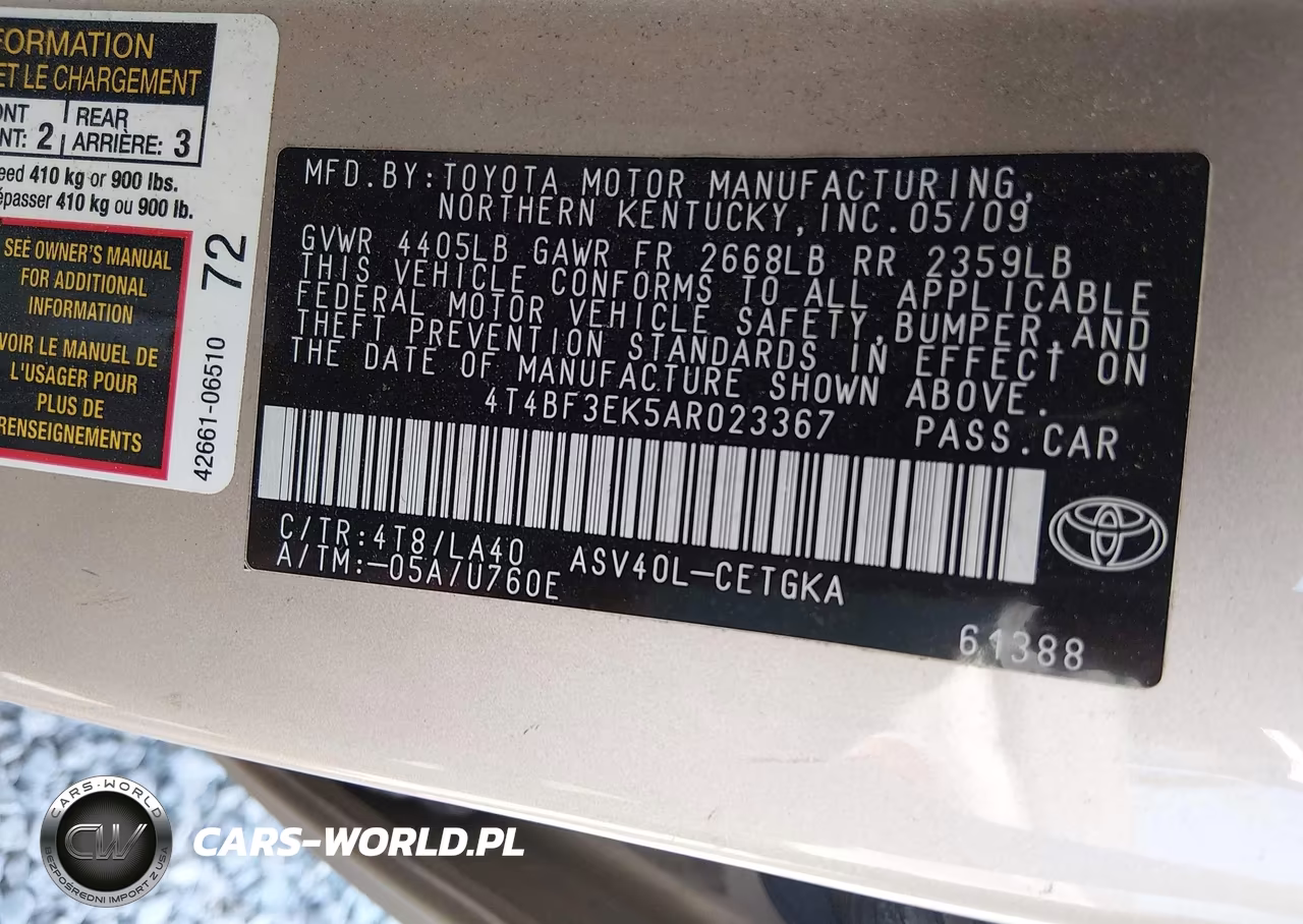 2010 Toyota Camry Xle VIN:4T4BF3EK5AR023367 - 9