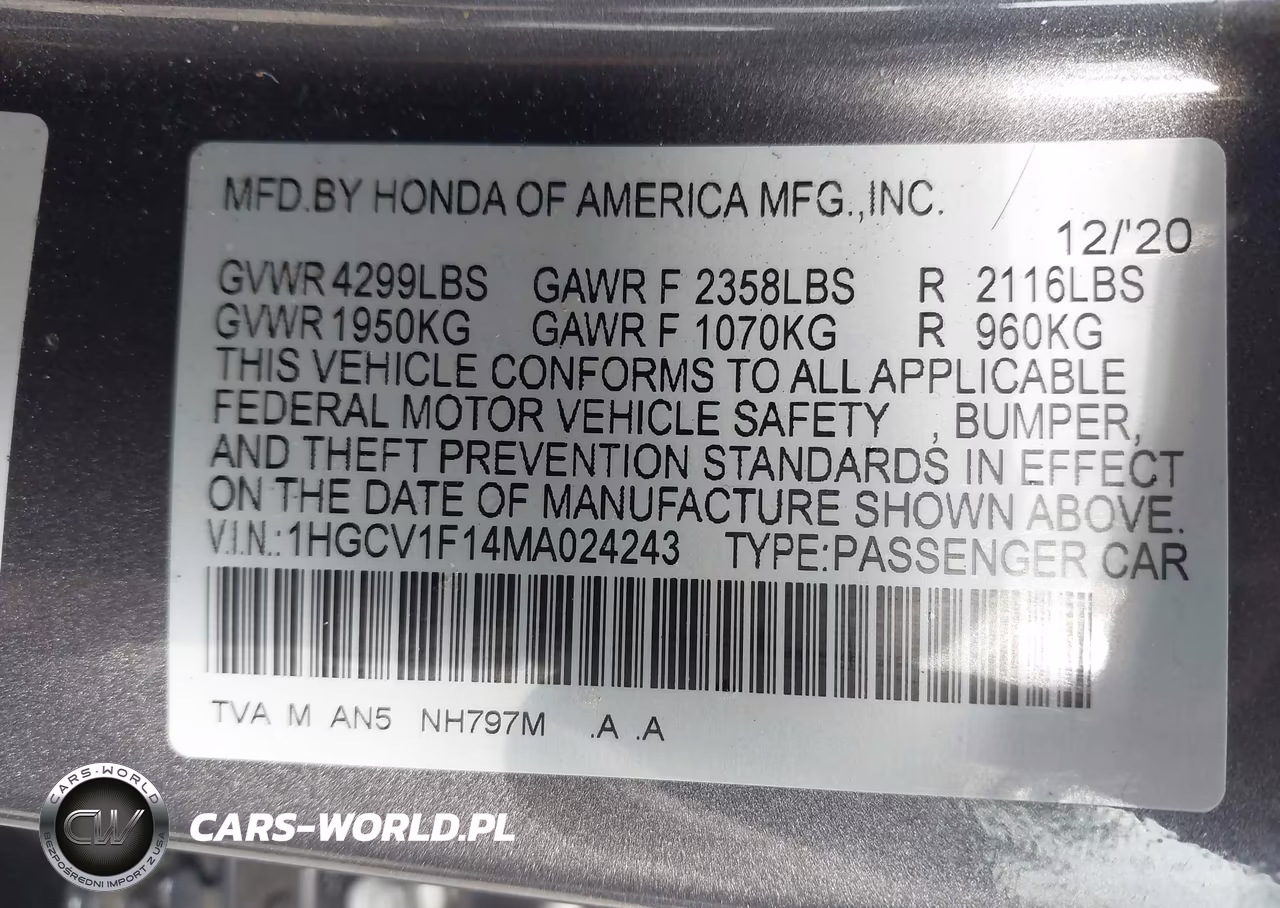 2021 Honda Accord Lx VIN:1HGCV1F14MA024243 - 9