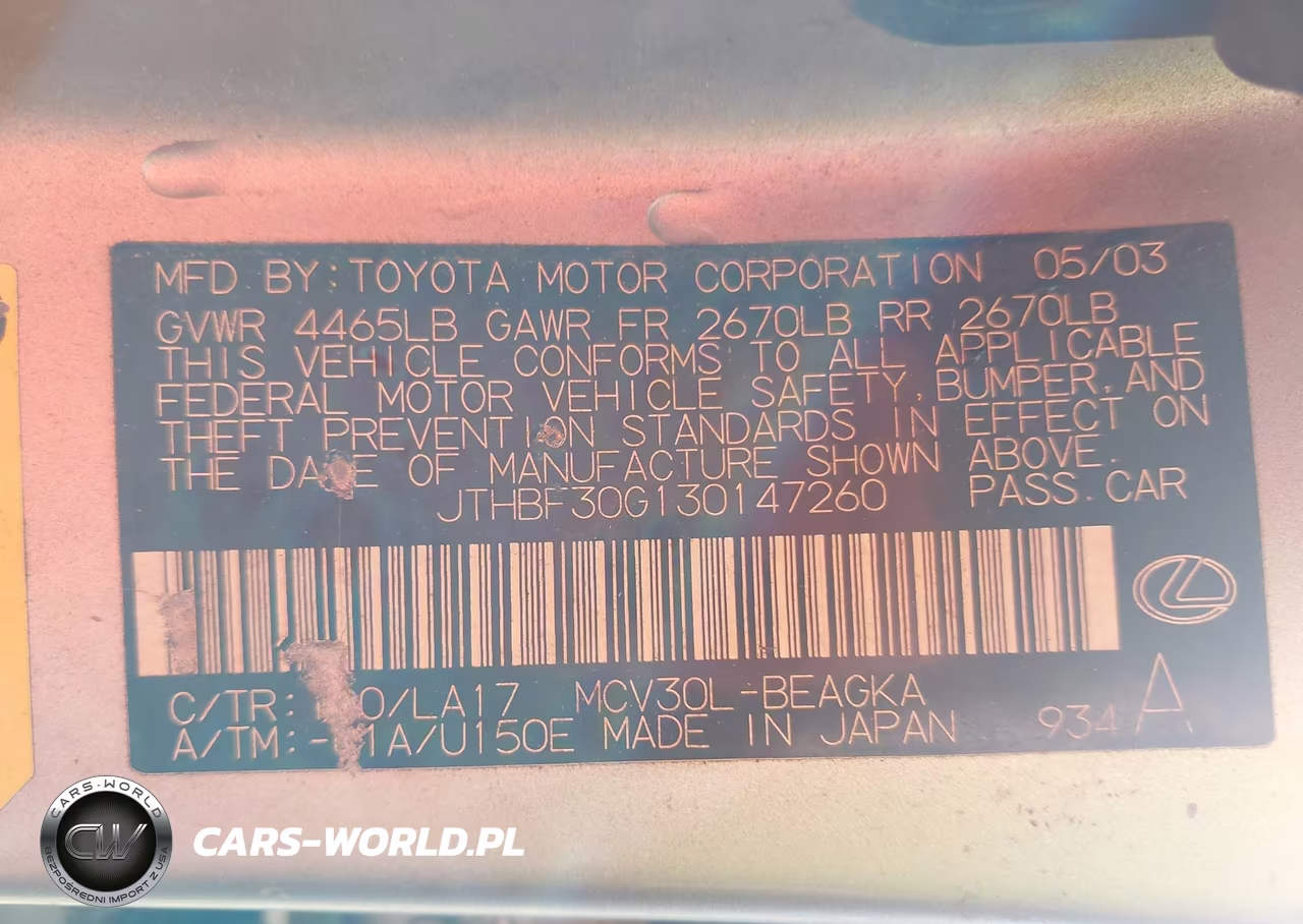 2003 Lexus Es 300 VIN:JTHBF30G130147260 - 9