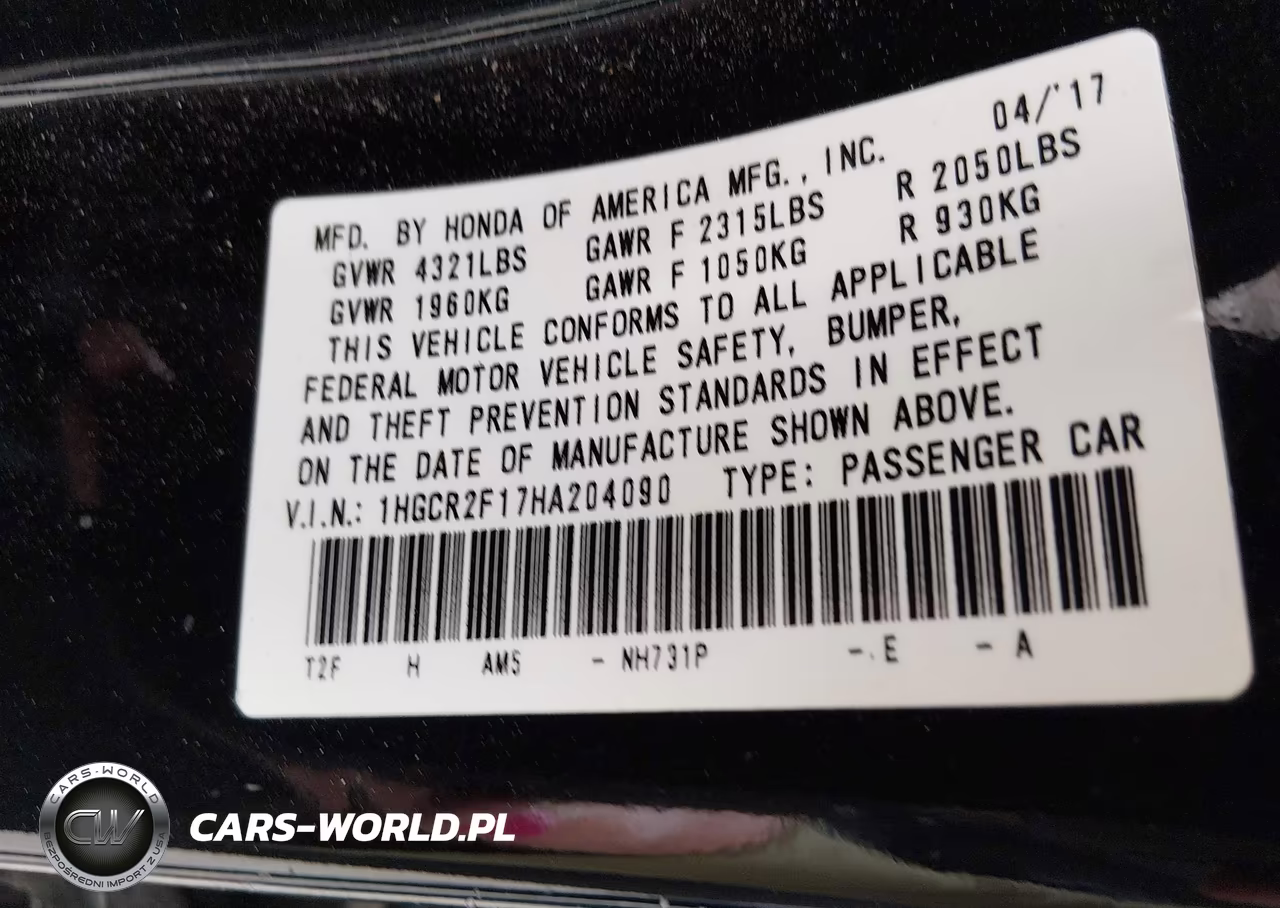 2017 Honda Accord Sport Se VIN:1HGCR2F17HA204090 - 9