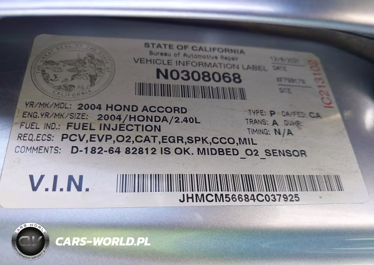 2004 Honda Accord 2.4 Ex VIN:JHMCM56684C037925 - 18