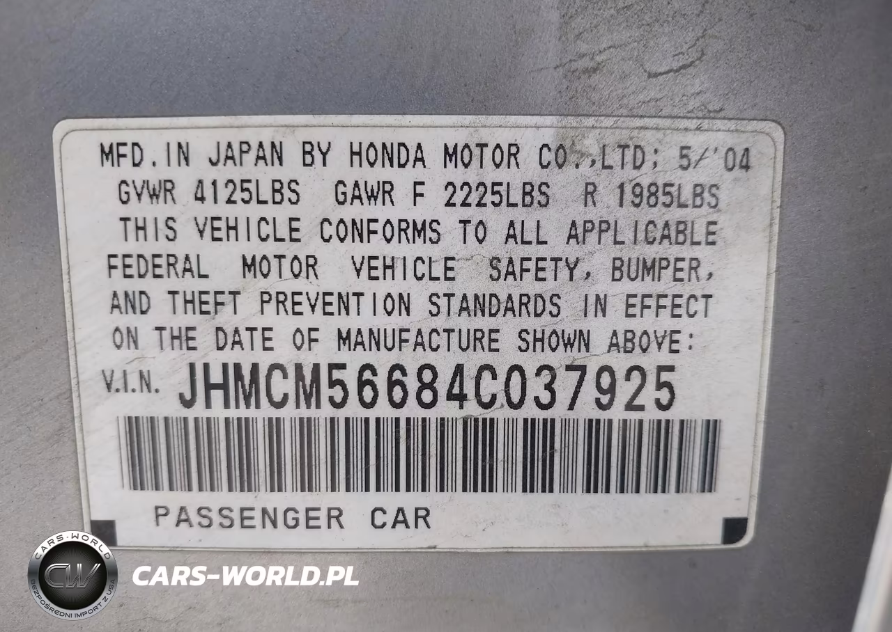 2004 Honda Accord 2.4 Ex VIN:JHMCM56684C037925 - 9