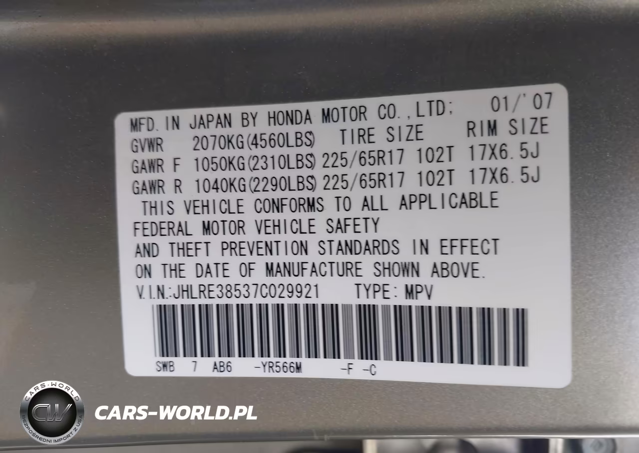 2007 Honda Cr-V Ex VIN:JHLRE38537C029921 - 9