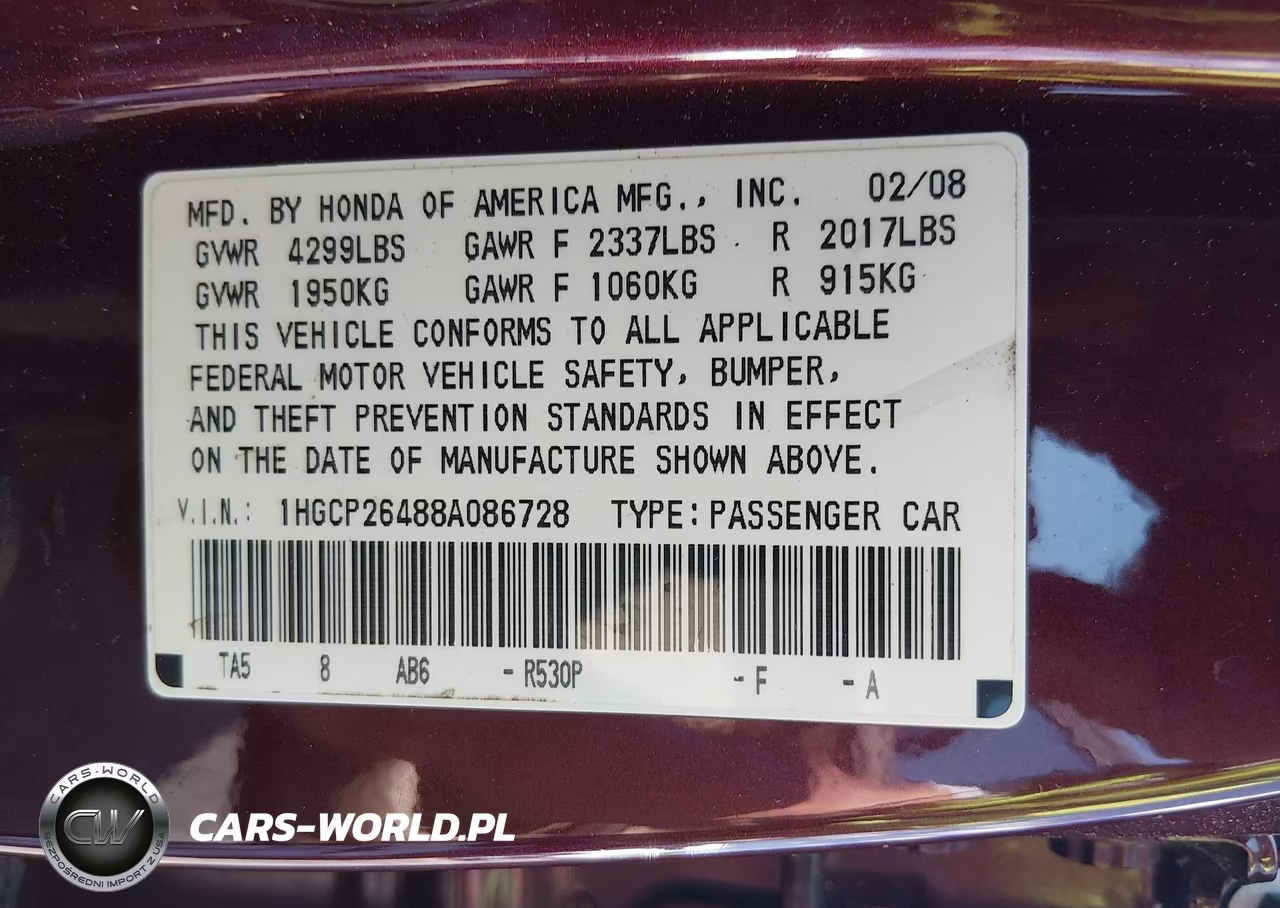 2008 Honda Accord 2.4 Lx-P VIN:1HGCP26488A086728 - 9