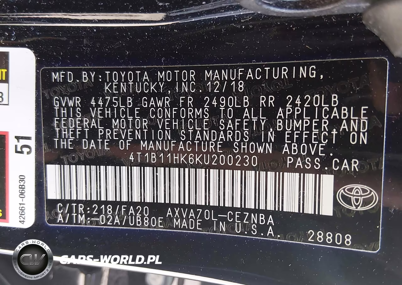 2019 Toyota Camry Le VIN:4T1B11HK6KU200230 - 9
