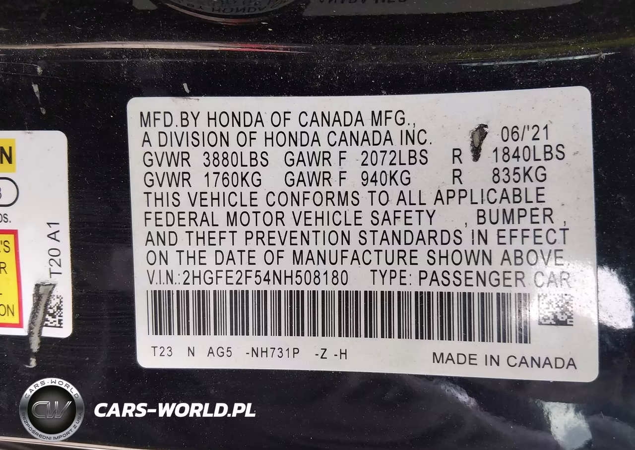 2022 Honda Civic Sport VIN:2HGFE2F54NH508180 - 9