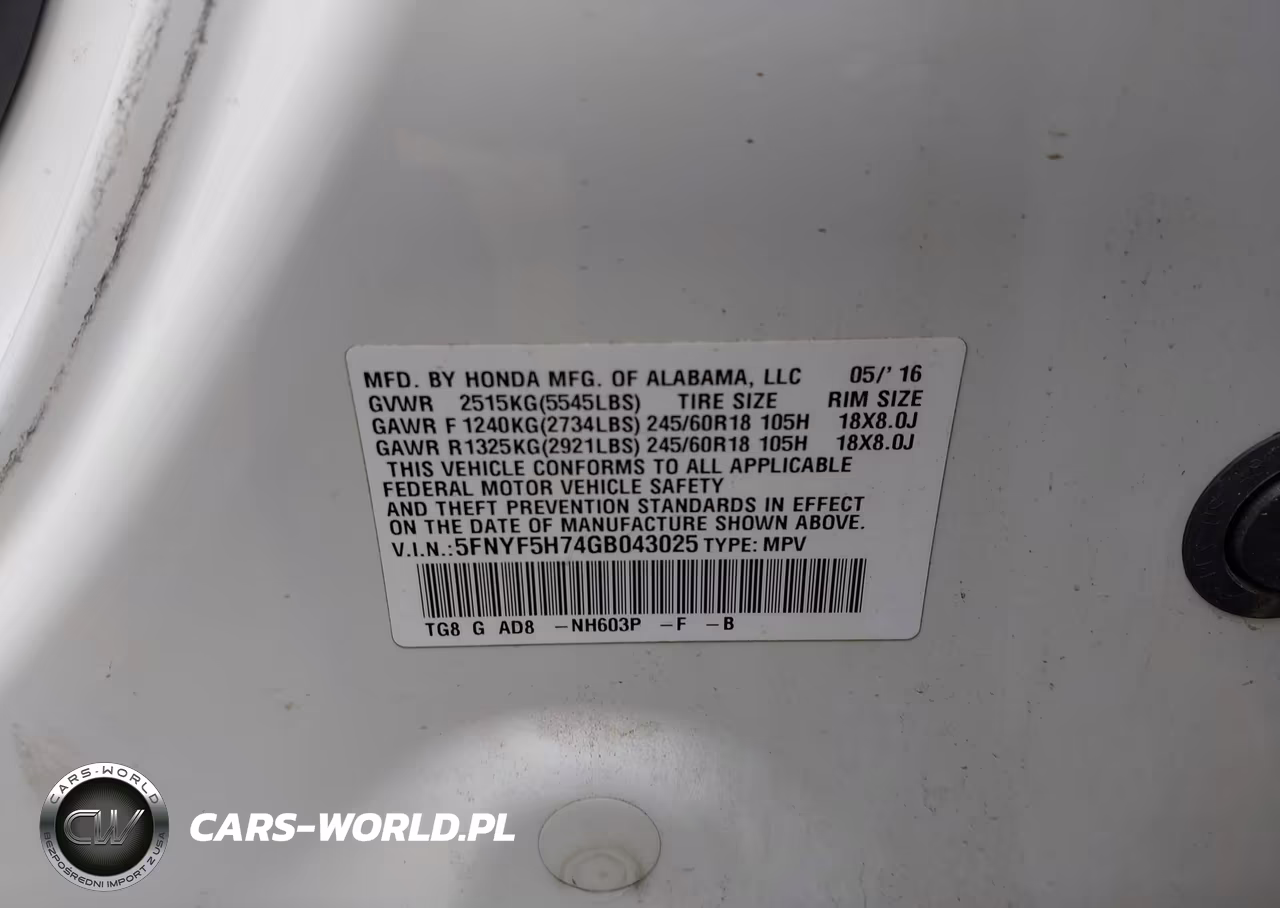 2016 Honda Pilot Ex-L VIN:5FNYF5H74GB043025 - 9