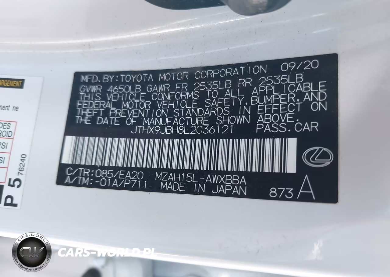 2020 Lexus Ux 250H VIN:JTHX9JBH8L2036121 - 9