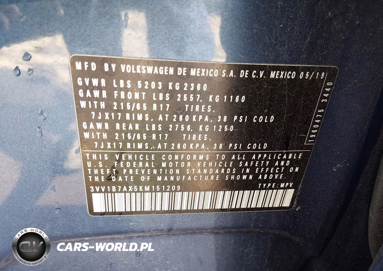 2019 Volkswagen Tiguan 2.0T S VIN:3VV1B7AX5KM151209 - 9