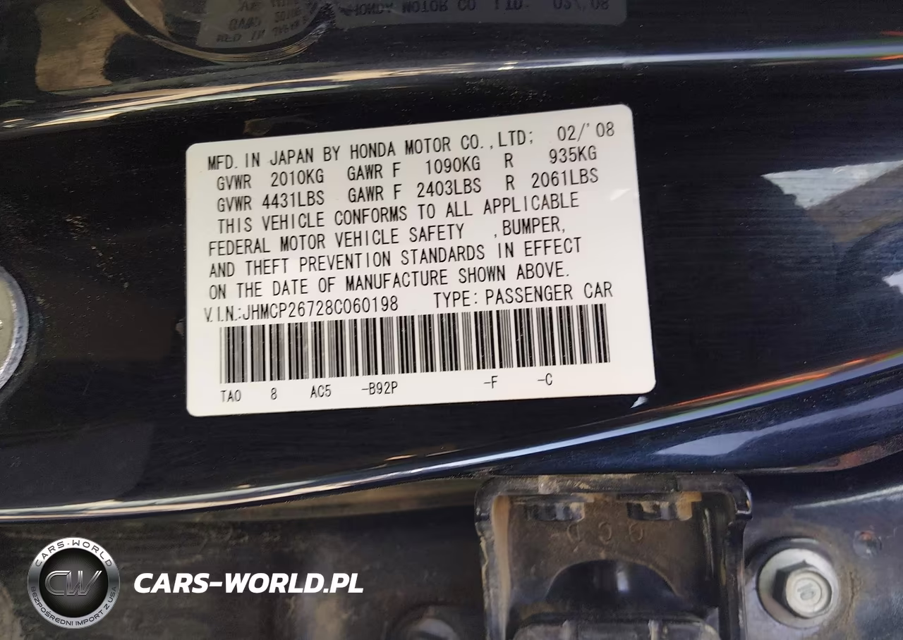 2008 Honda Accord 2.4 Ex VIN:JHMCP26728C060198 - 9