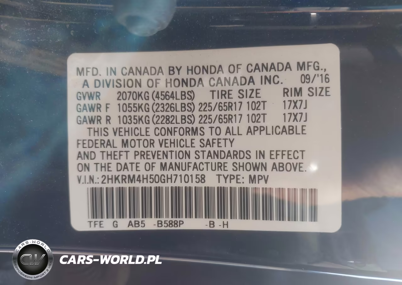 2016 Honda Cr-V Ex VIN:2HKRM4H50GH710158 - 9