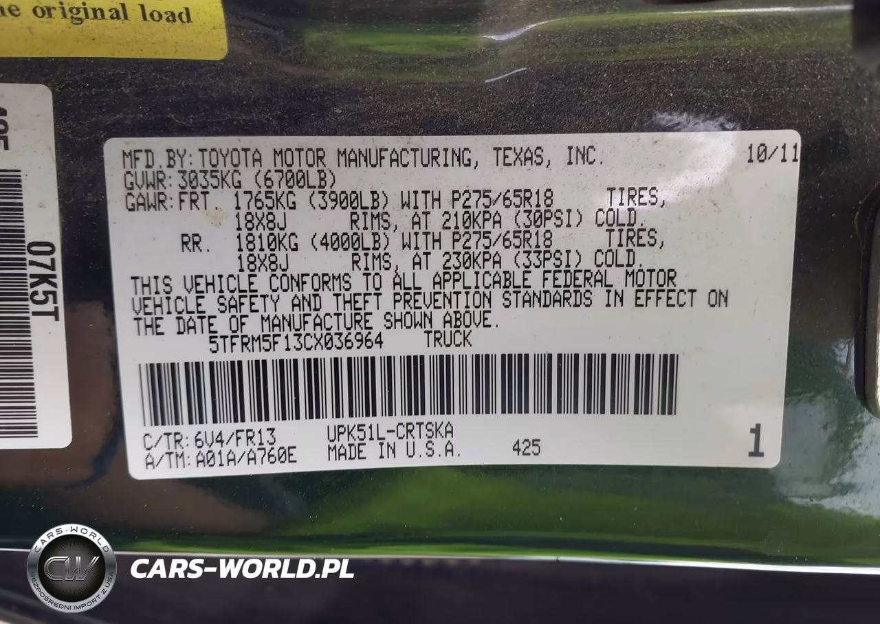 2012 Toyota Tundra Grade 4.6L V8 VIN:5TFRM5F13CX036964 - 9