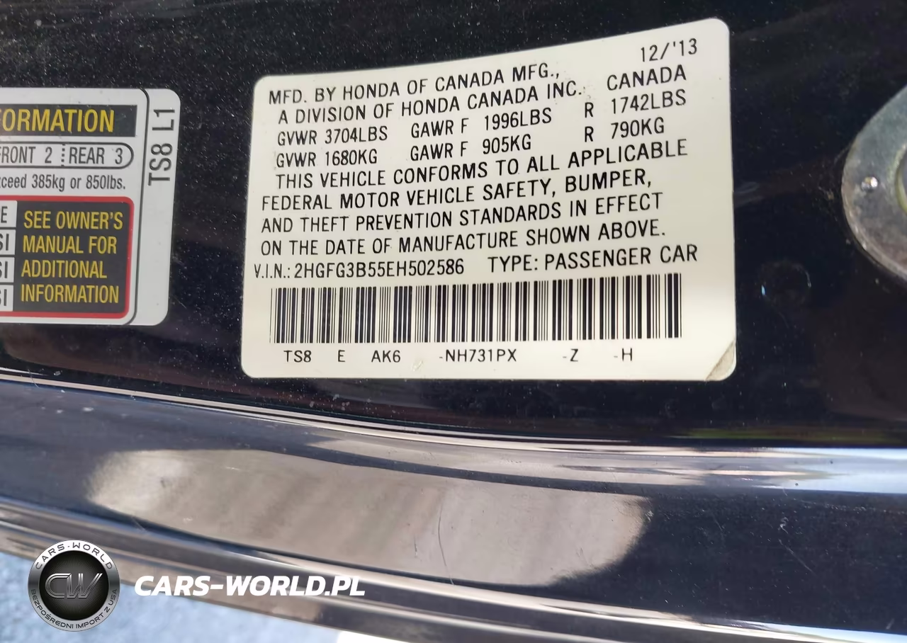 2014 Honda Civic Lx VIN:2HGFG3B55EH502586 - 9