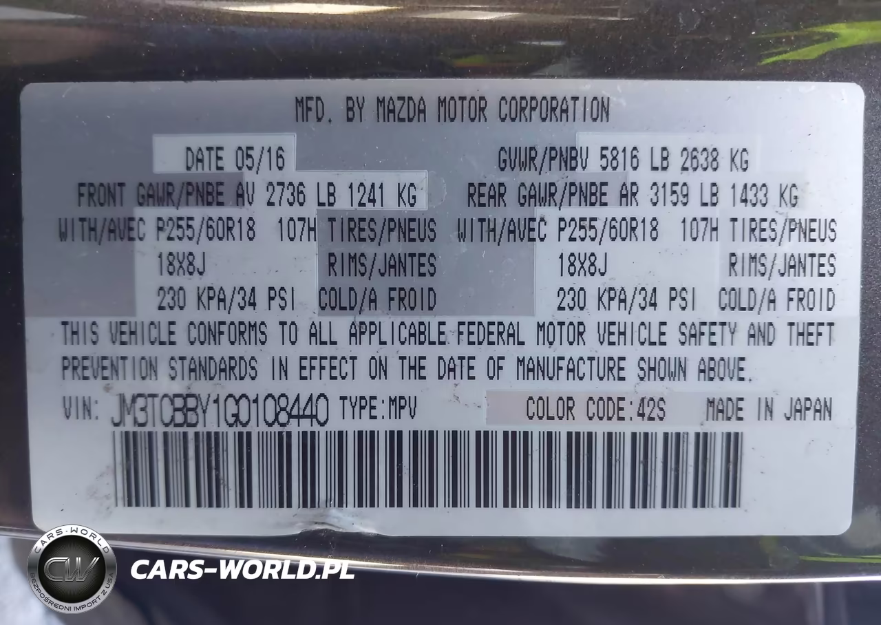 2016 Mazda Cx-9 Sport VIN:JM3TCBBY1G0108440 - 9