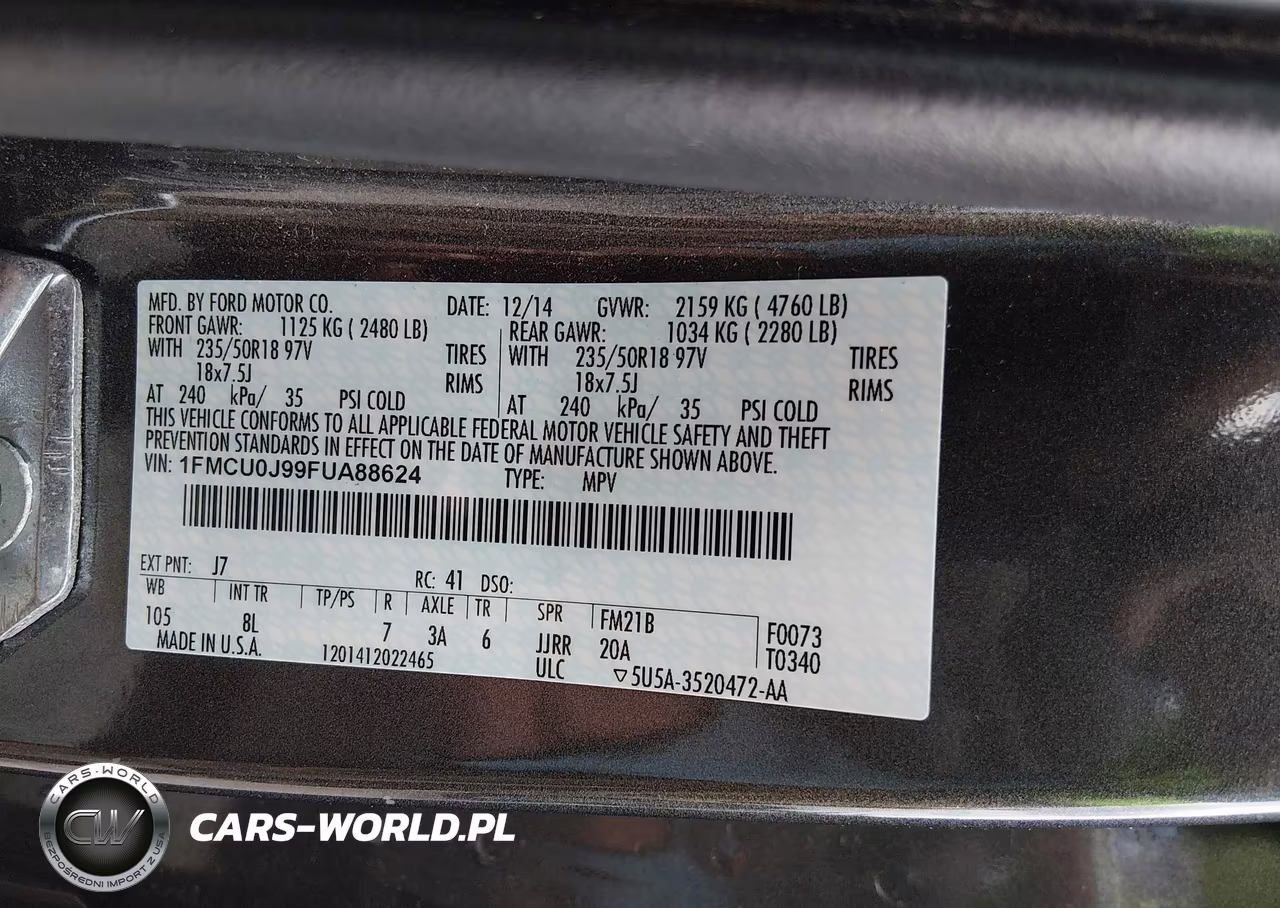 2015 Ford Escape Titanium VIN:1FMCU0J99FUA88624 - 9