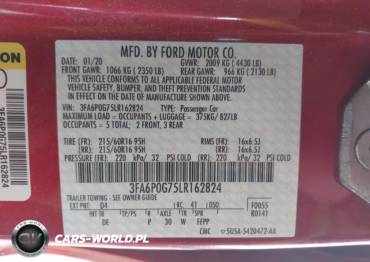 2020 Ford Fusion S VIN:3FA6P0G75LR162824 - 9