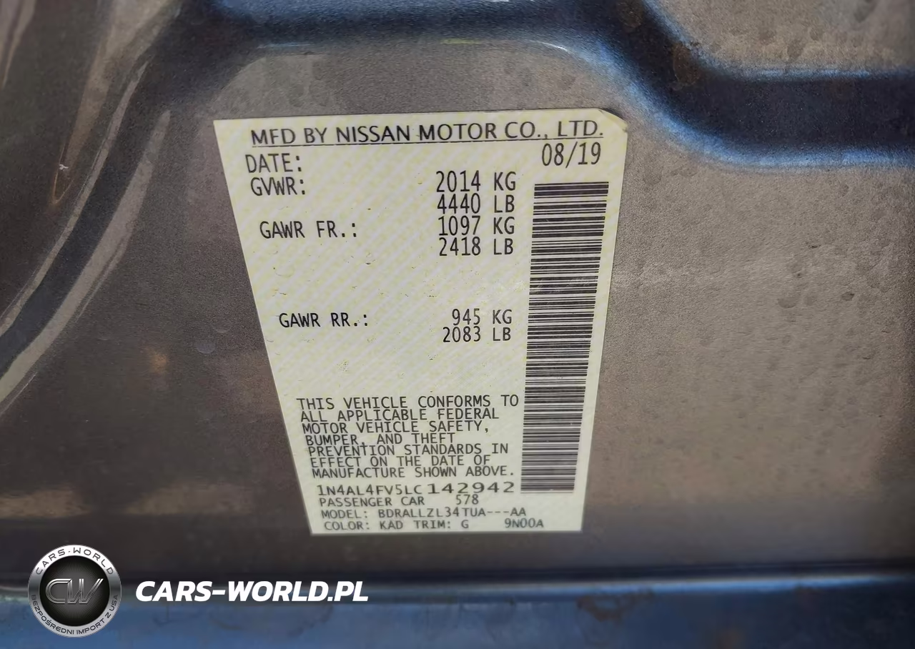 2020 Nissan Altima Platinum Vc-Turbo Fwd VIN:1N4AL4FV5LC142942 - 9