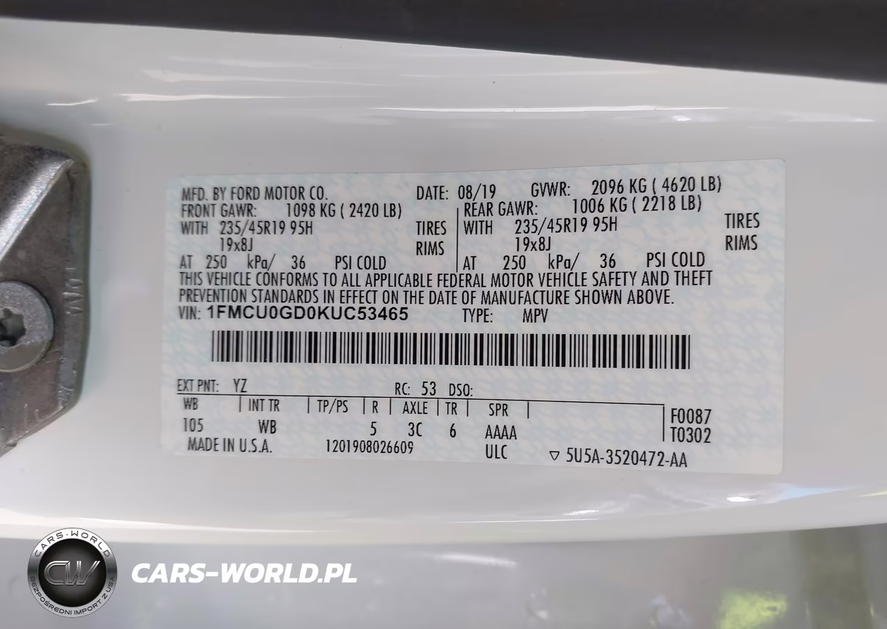 2019 Ford Escape Se VIN:1FMCU0GD0KUC53465 - 9