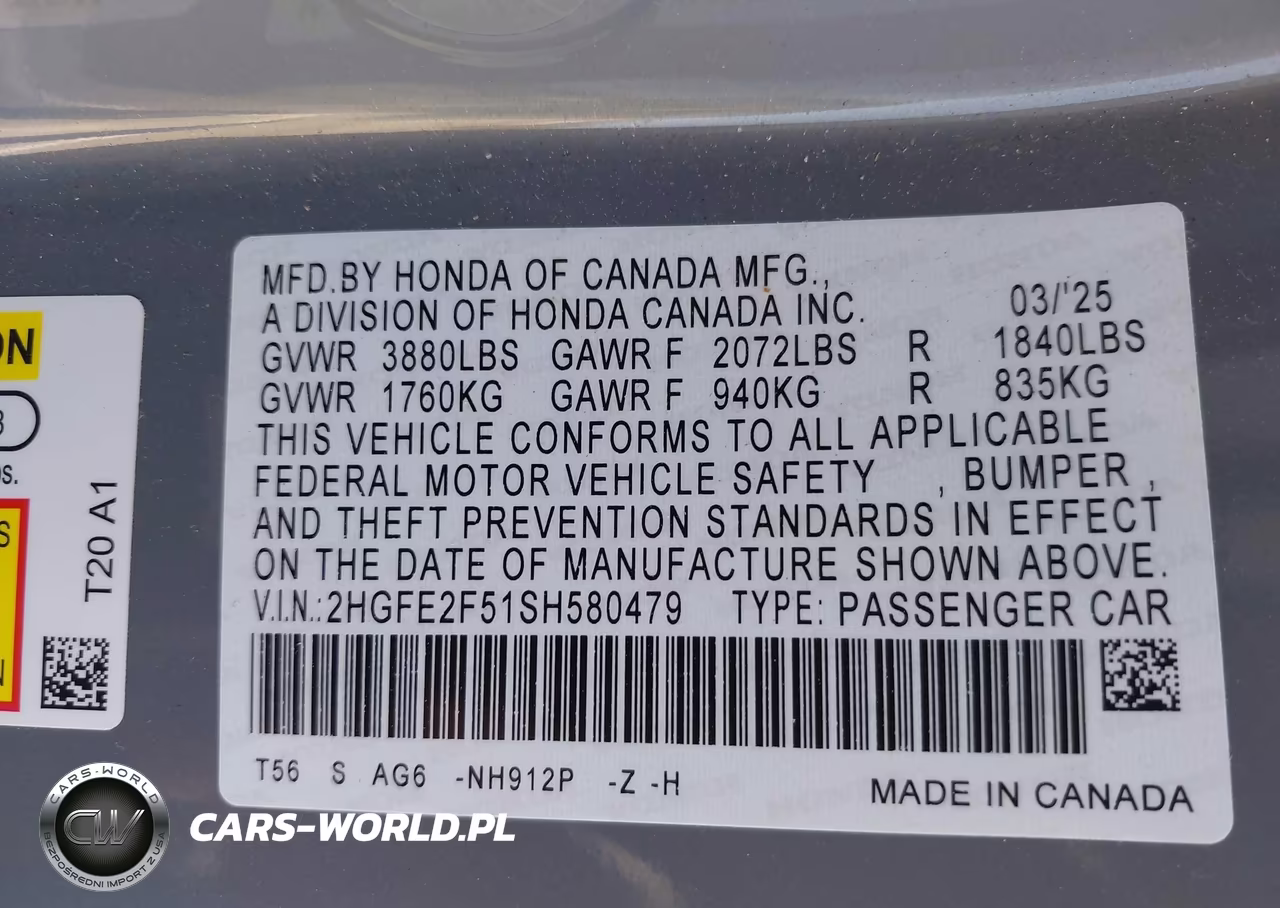 2025 Honda Civic Sport VIN:2HGFE2F51SH580479 - 9
