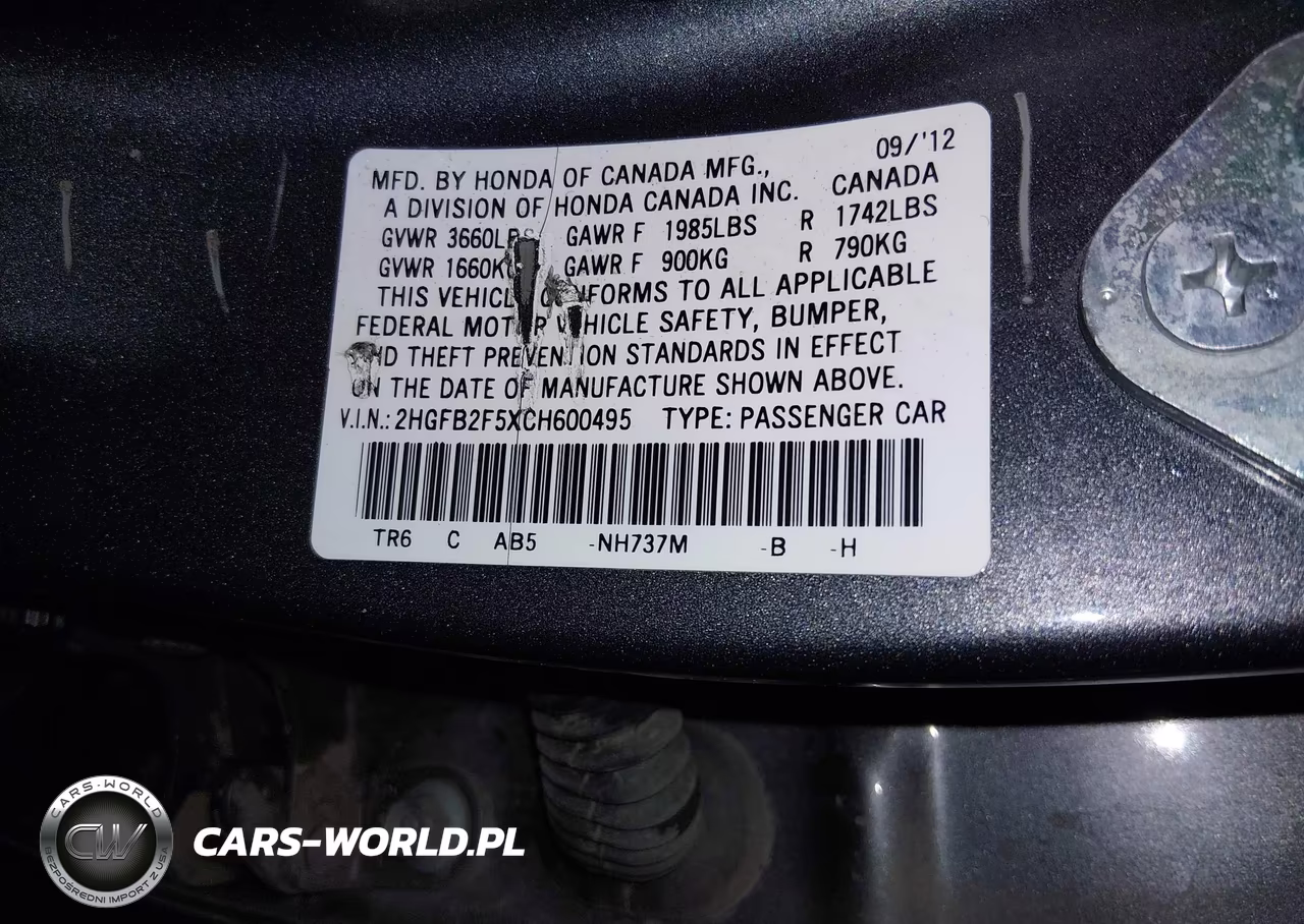 2012 Honda Civic Lx VIN:2HGFB2F5XCH600495 - 9