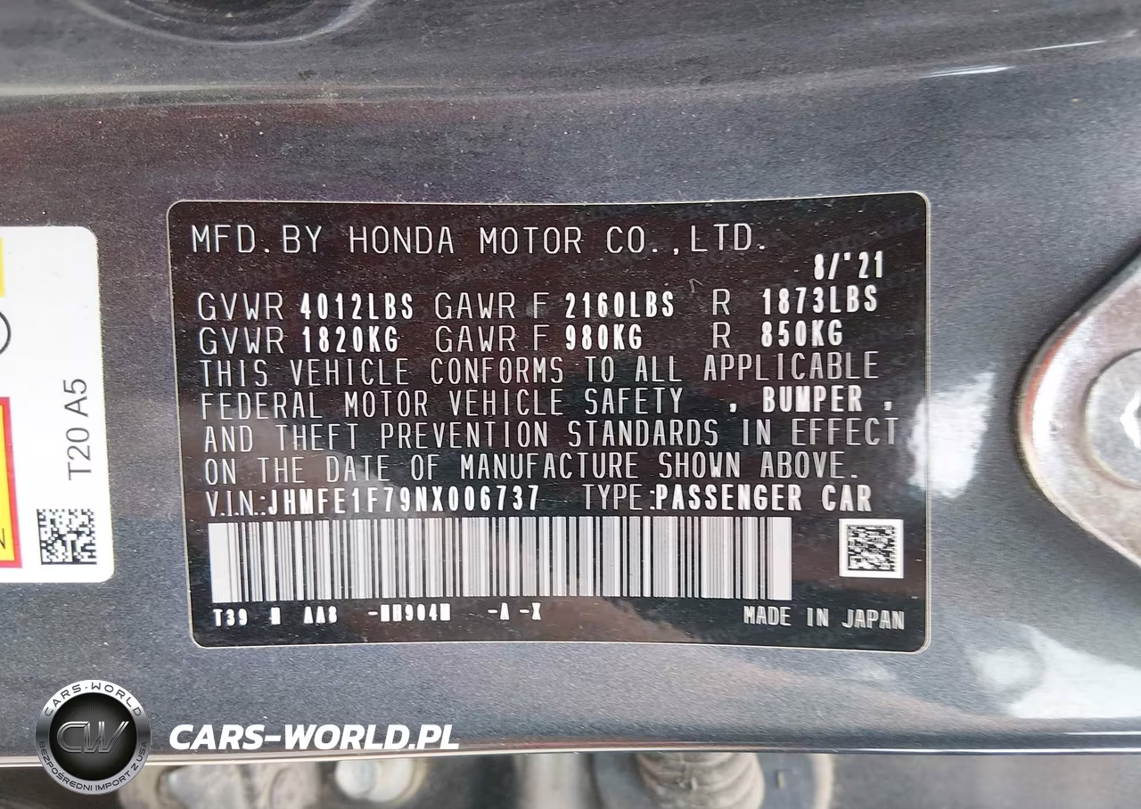 2022 Honda Civic Ex VIN:JHMFE1F79NX006737 - 9