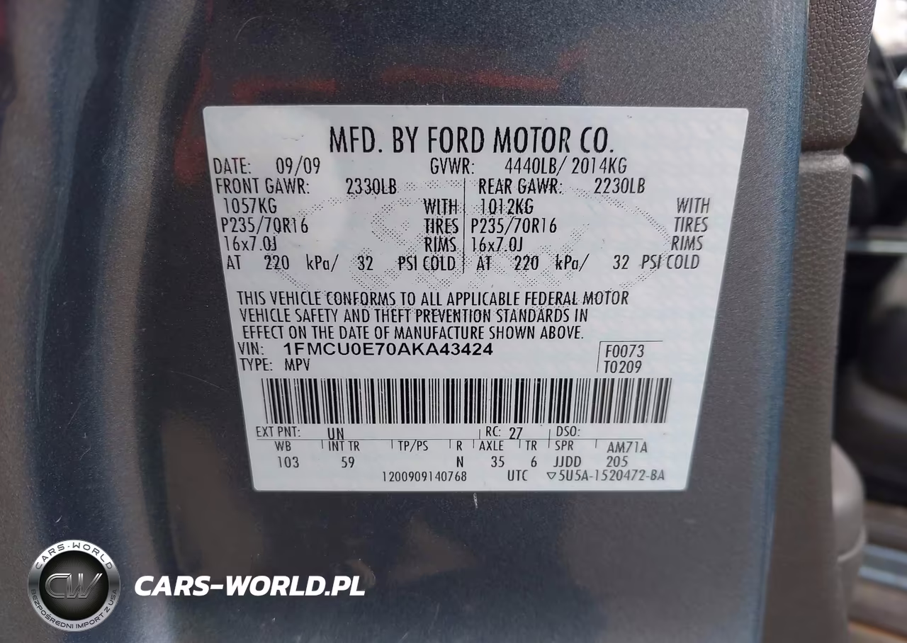 2010 Ford Escape Limited VIN:1FMCU0E70AKA43424 - 9