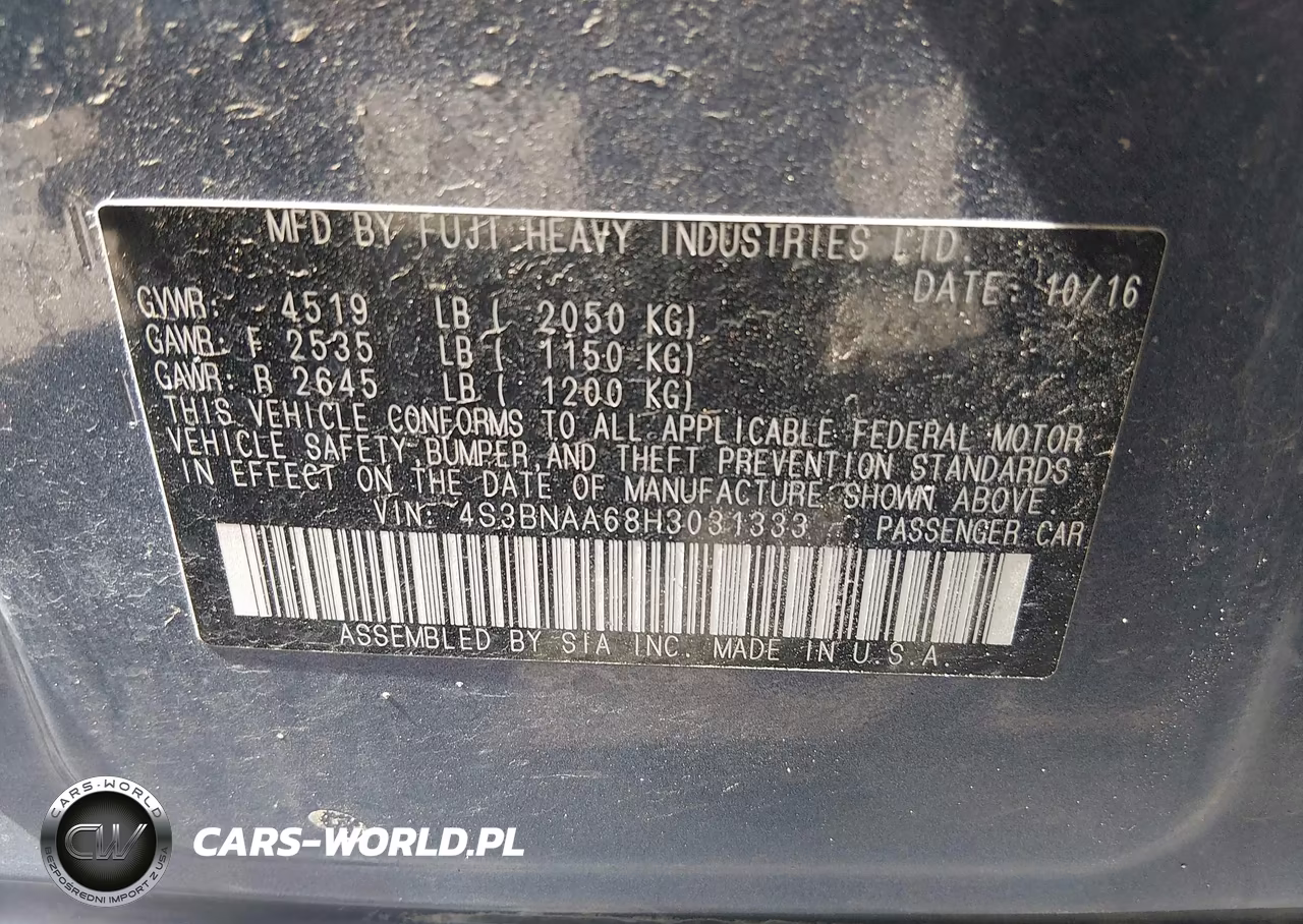 2017 Subaru Legacy 2.5I VIN:4S3BNAA68H3031333 - 9