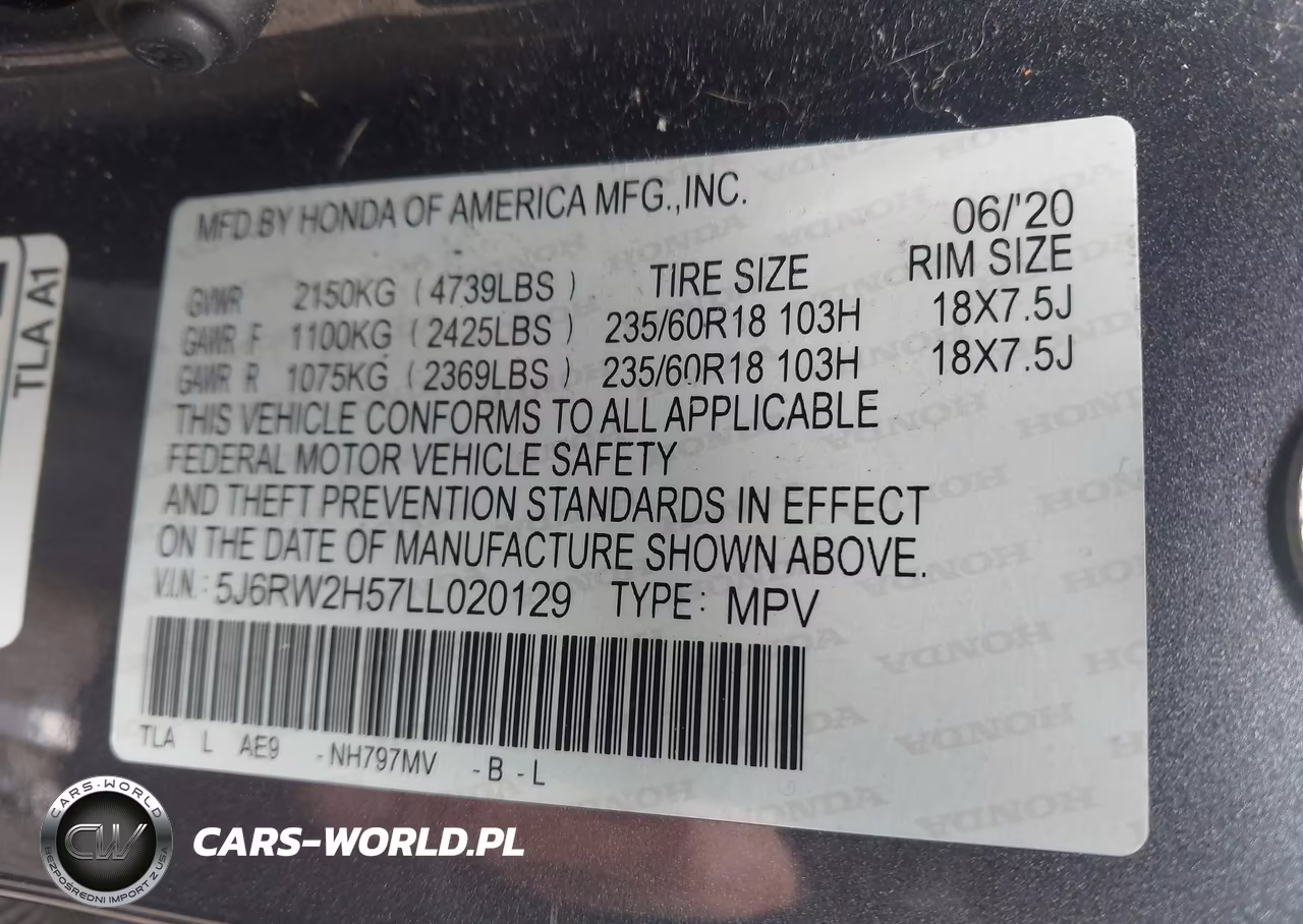 2020 Honda Cr-V Awd Ex VIN:5J6RW2H57LL020129 - 9