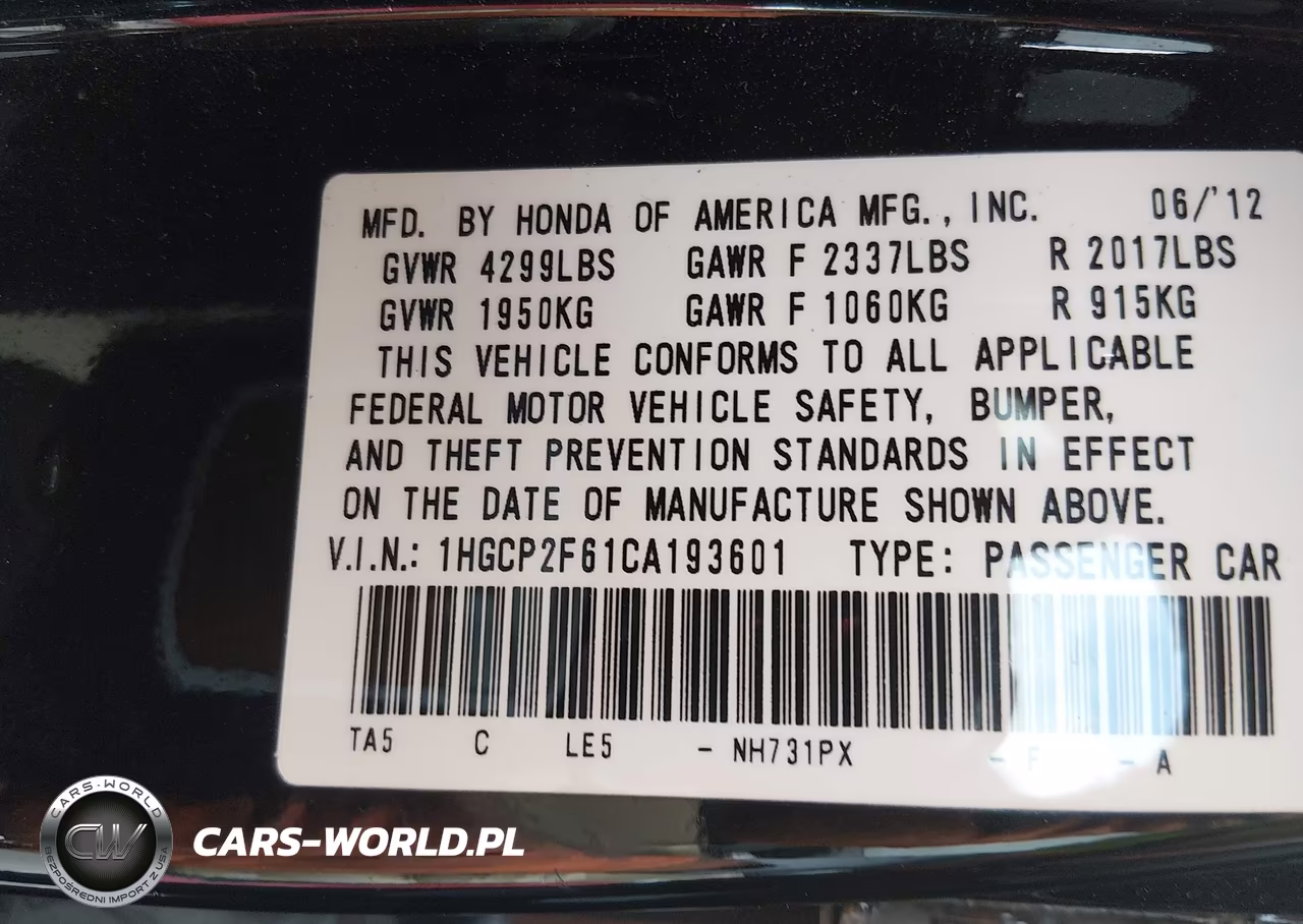 2012 Honda Accord 2.4 Se VIN:1HGCP2F61CA193601 - 9