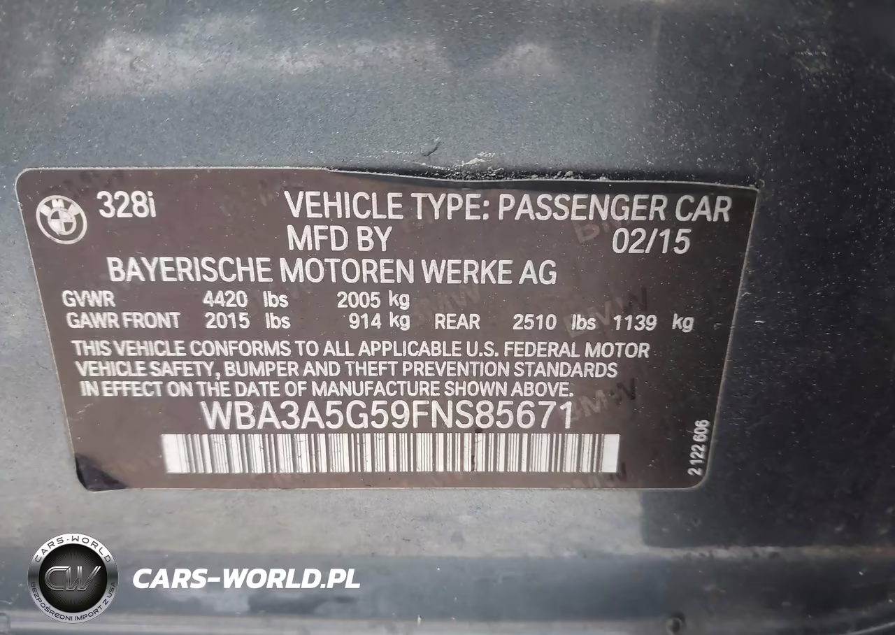 2015 BMW 328I VIN:WBA3A5G59FNS85671 - 9