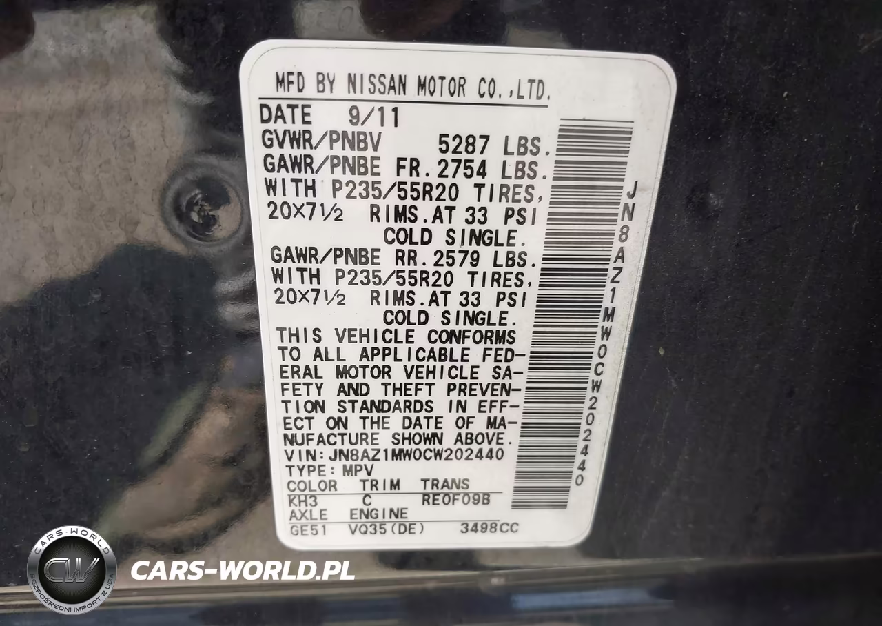 2012 Nissan Murano Le VIN:JN8AZ1MW0CW202440 - 9