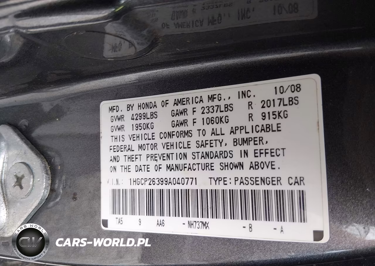 2009 Honda Accord 2.4 Lx VIN:1HGCP26399A040771 - 9
