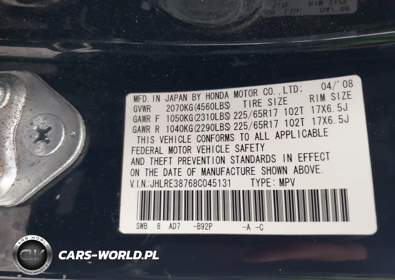 2008 Honda Cr-V Ex-L VIN:JHLRE38768C045131 - 9