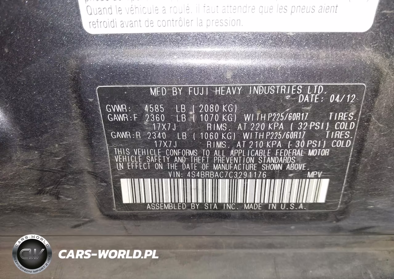 2012 Subaru Outback 2.5I VIN:4S4BRBAC7C3291176 - 9