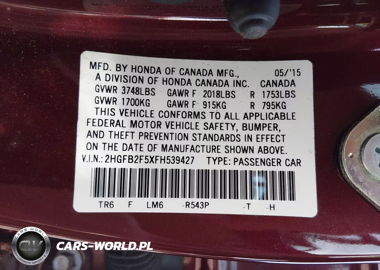 2015 Honda Civic Lx VIN:2HGFB2F5XFH539427 - 9