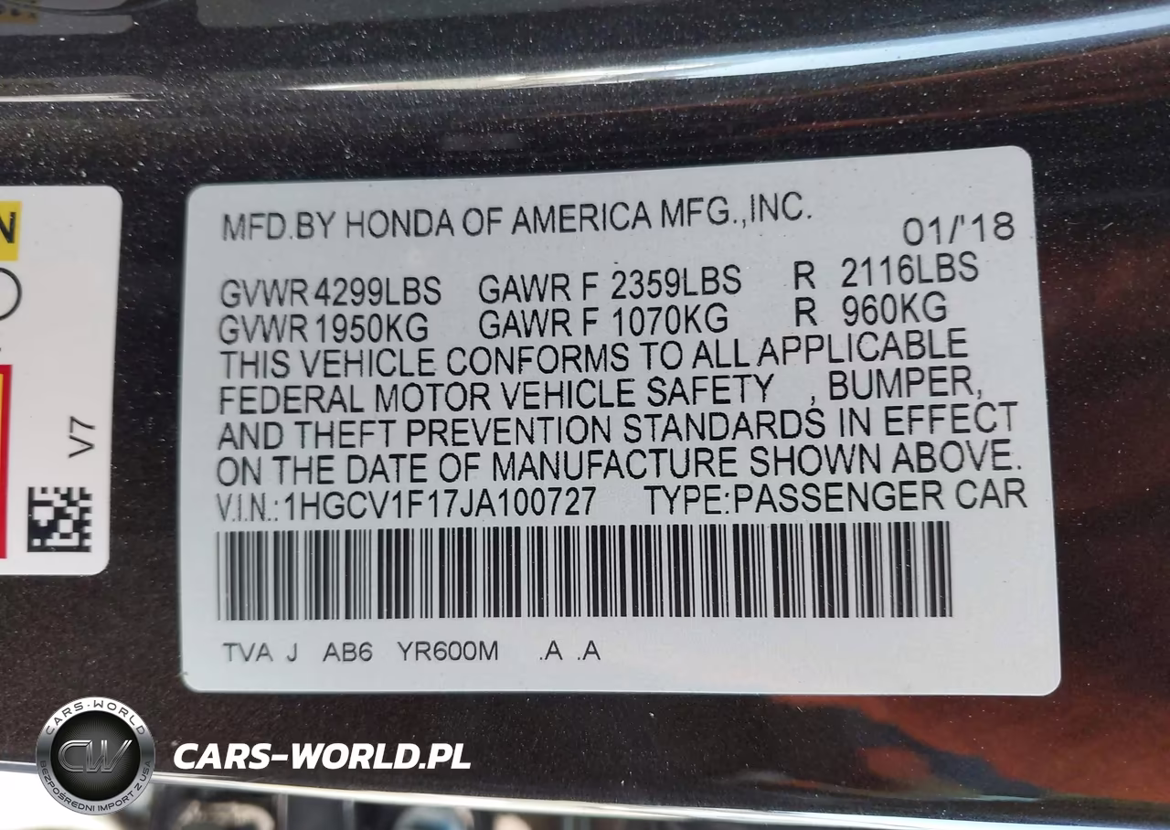 2018 Honda Accord Lx VIN:1HGCV1F17JA100727 - 9