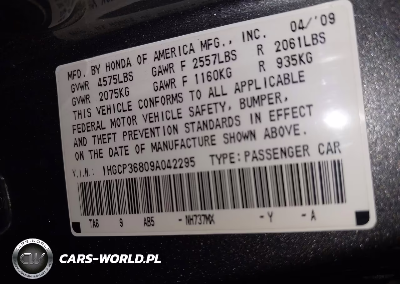 2009 Honda Accord 3.5 Ex-L VIN:1HGCP36809A042295 - 9