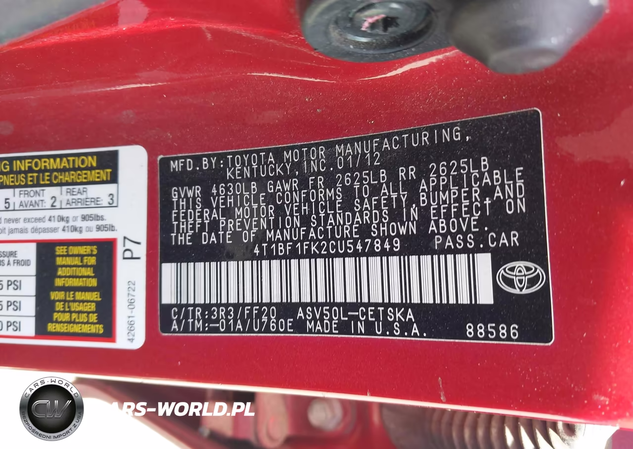 2012 Toyota Camry Se VIN:4T1BF1FK2CU547849 - 9