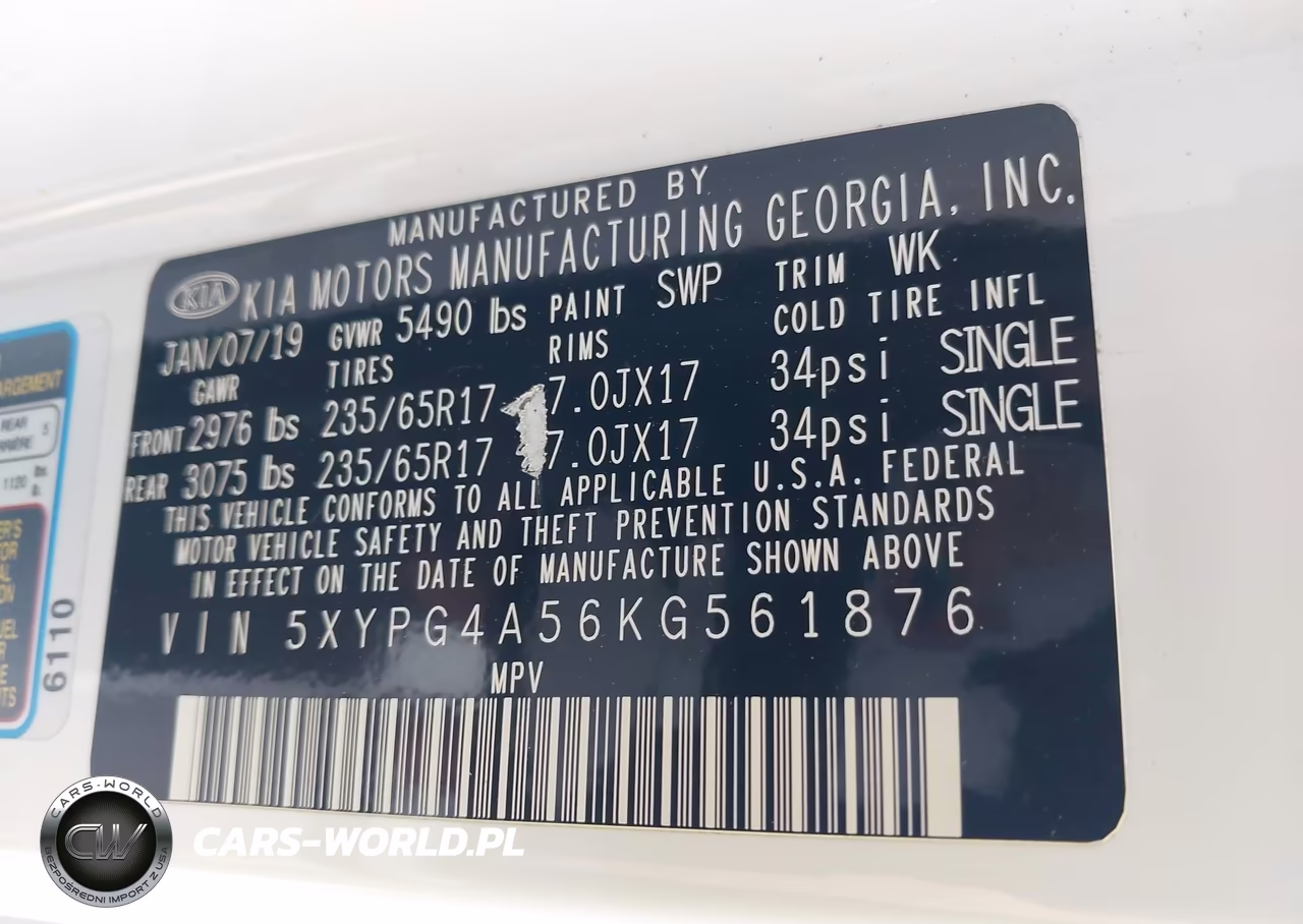 2019 Kia Sorento 3.3L Lx VIN:5XYPG4A56KG561876 - 9