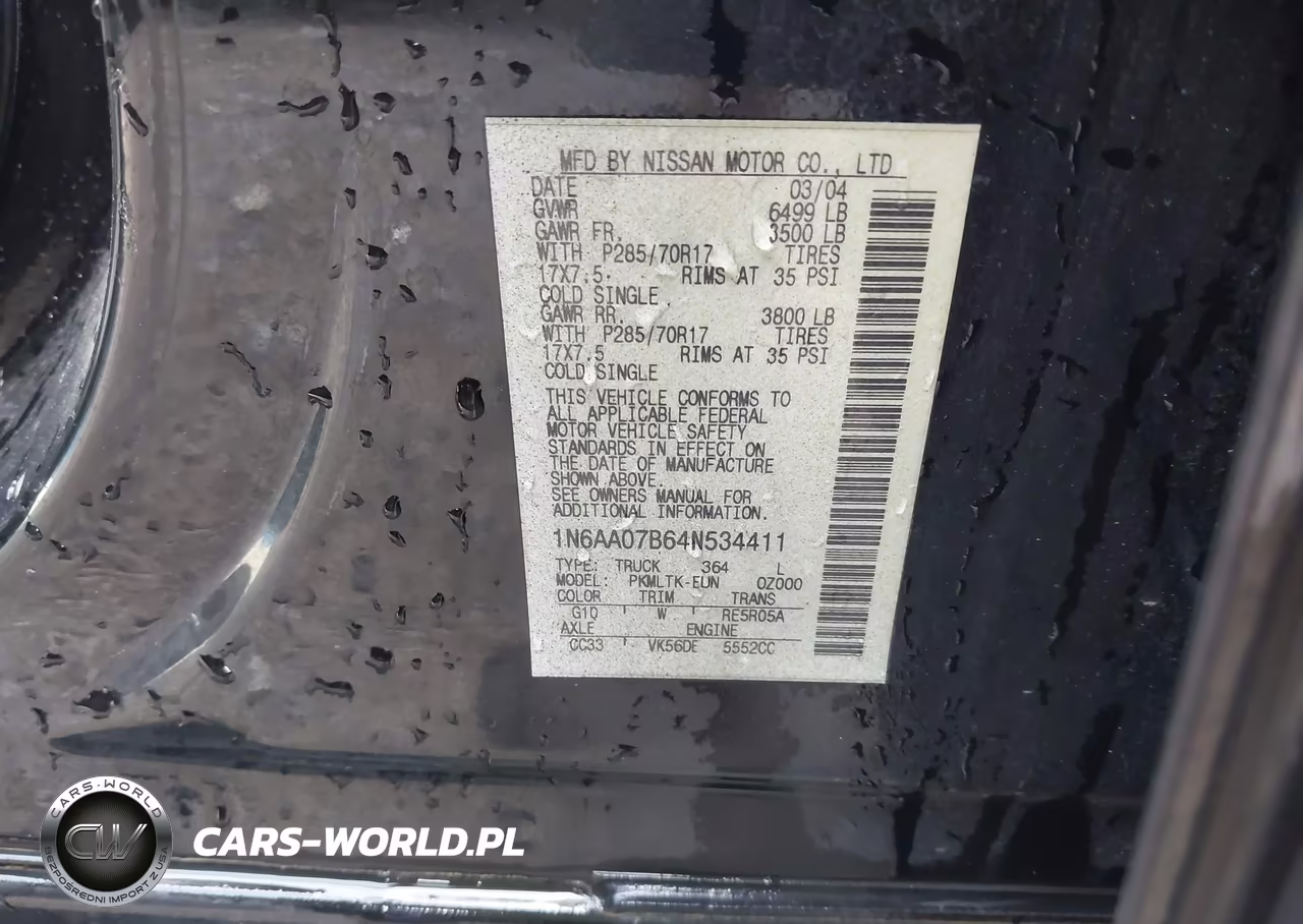 2004 Nissan Titan Se VIN:1N6AA07B64N534411 - 9