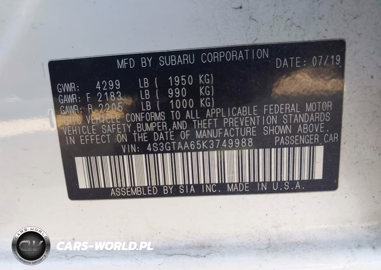 2019 Subaru Impreza 2.0I VIN:4S3GTAA65K3749988 - 9
