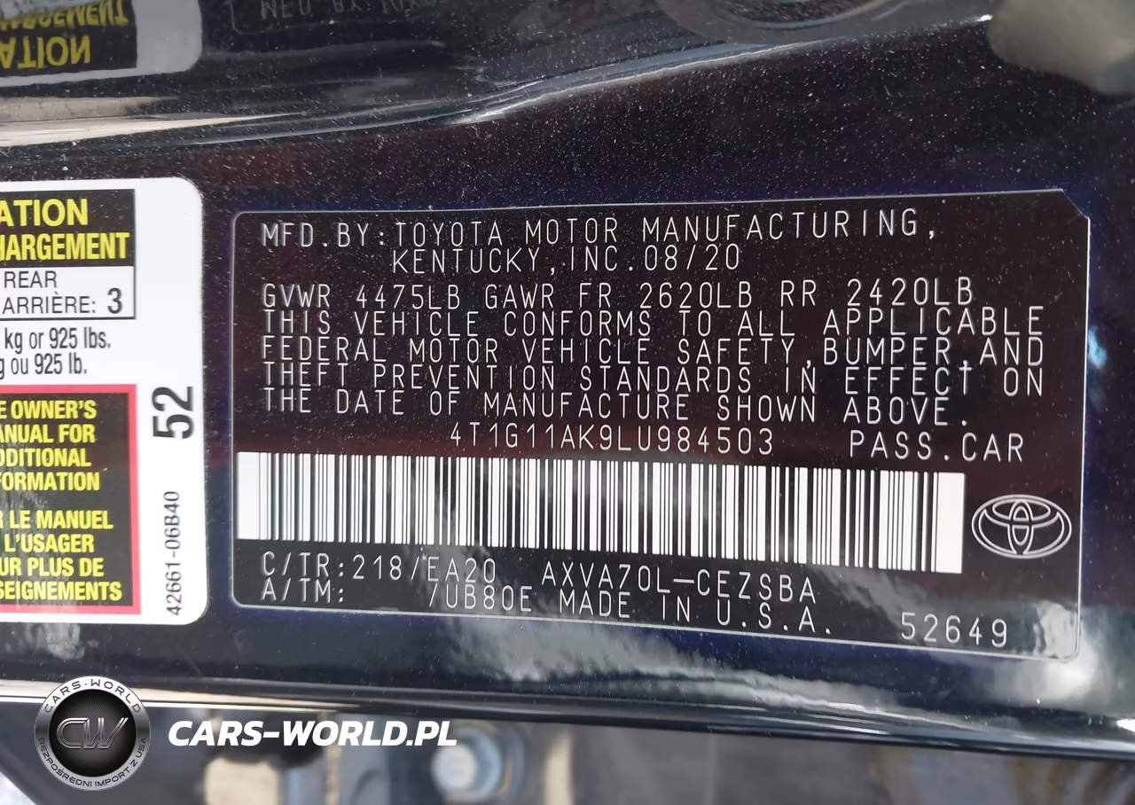 2020 Toyota Camry Se-Se Nightshade Edition VIN:4T1G11AK9LU984503 - 9