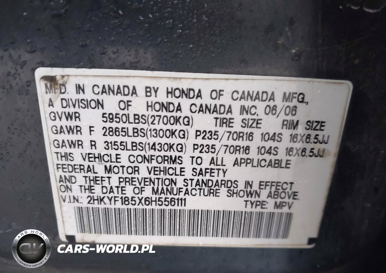 2006 Honda Pilot Ex-L VIN:2HKYF185X6H556111 - 9