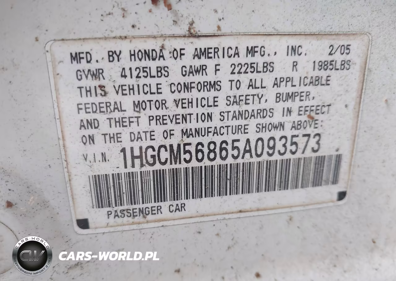 2005 Honda Accord 2.4 Ex VIN:1HGCM56865A093573 - 9